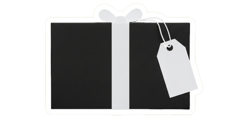 Un pacco regalo nero con il fiocco bianco