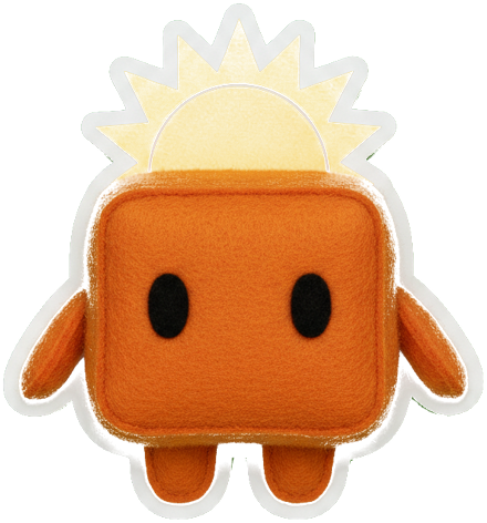 Un cubetto di feltro arancione con la corona di carta